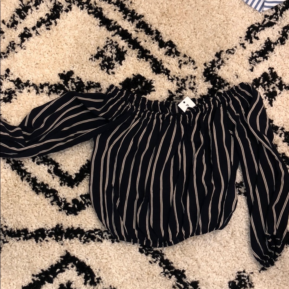 brandy blue stripped off the shoulder top